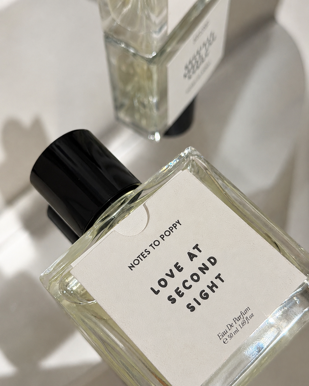 Love At Second Sight floral eau de parfum by Notes To Poppy, 50ml square glass bottle with black cap, Australian perfume